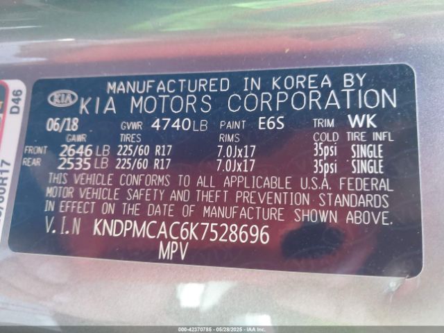 KNDPMCAC6K7528696 KIA gdi theta ii