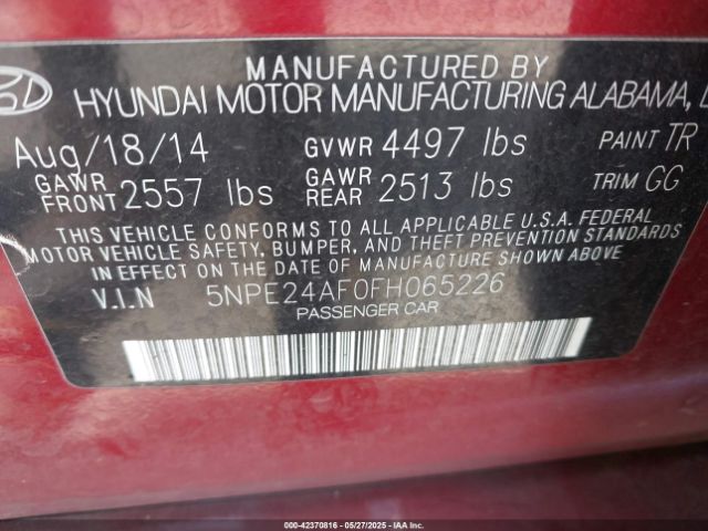 5NPE24AF0FH065226 Hyundai SONATA SE