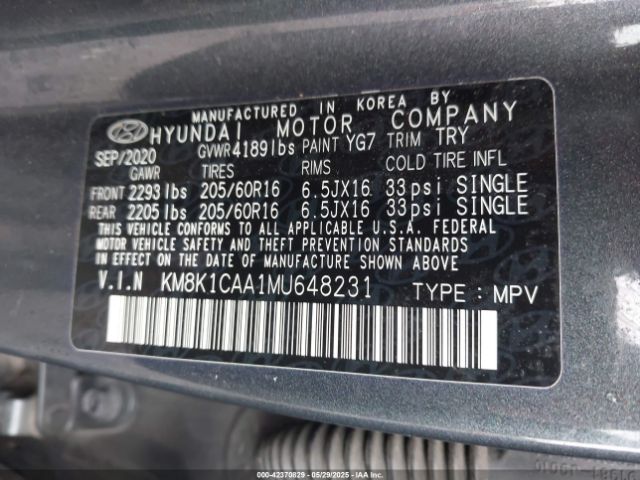 KM8K1CAA1MU648231 Hyundai Kona Se