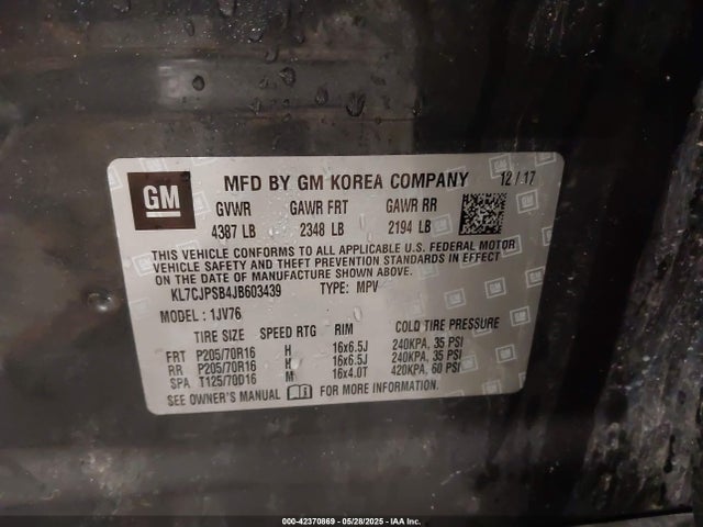 Chevrolet luv - mfi, variable valve timing, e85 max, alum 2018 KL7CJPSB4JB603439 Image 9