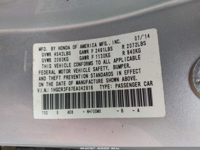1HGCR3F87EA042816 Honda Accord Ex-l V-6