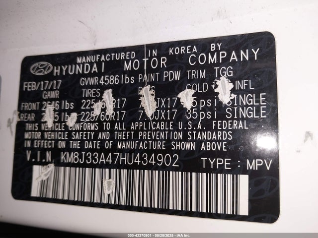 KM8J33A47HU434902 Hyundai gdi nu