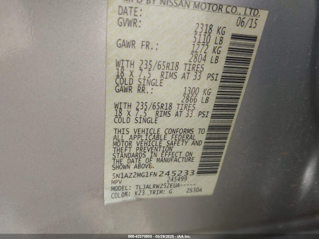 5N1AZ2MG1FN245233 Nissan 2015