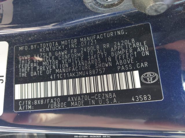 4T1C11AK3MU488757 Toyota a25a-fks