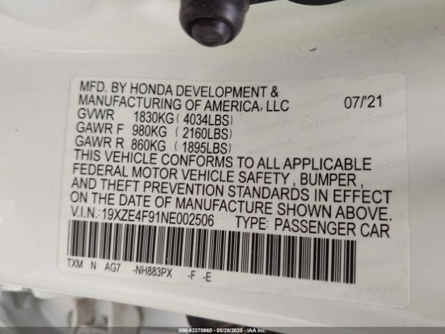 19XZE4F91NE002506 Honda Insight Touring