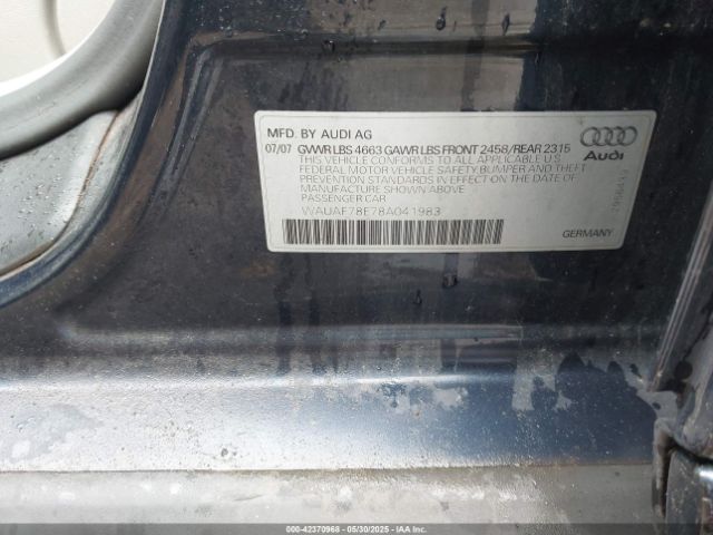 2008 AUDI A4 WAUAF78E78A041983 Photo 8