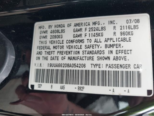 2008 ACURA TL 19UUA66208A054206 Photo 8