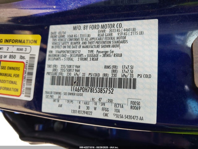 Ford FUSION SE 2014 1FA6P0H78E5385752 Image 9
