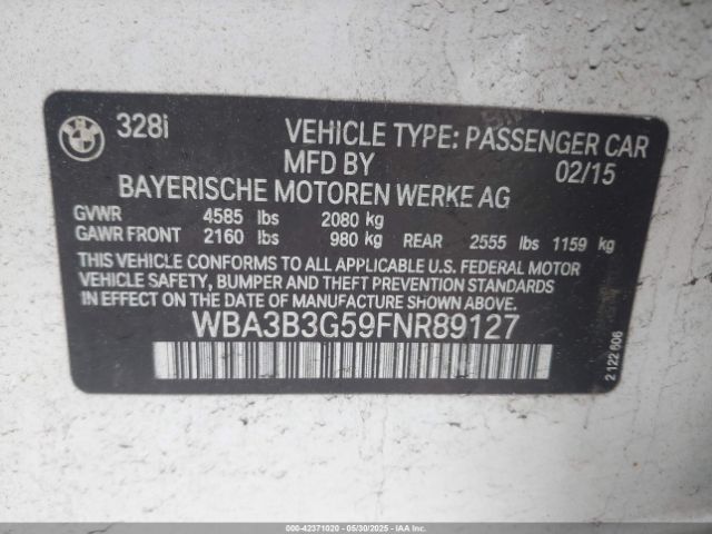 2015 BMW 328I WBA3B3G59FNR89127 Photo 8