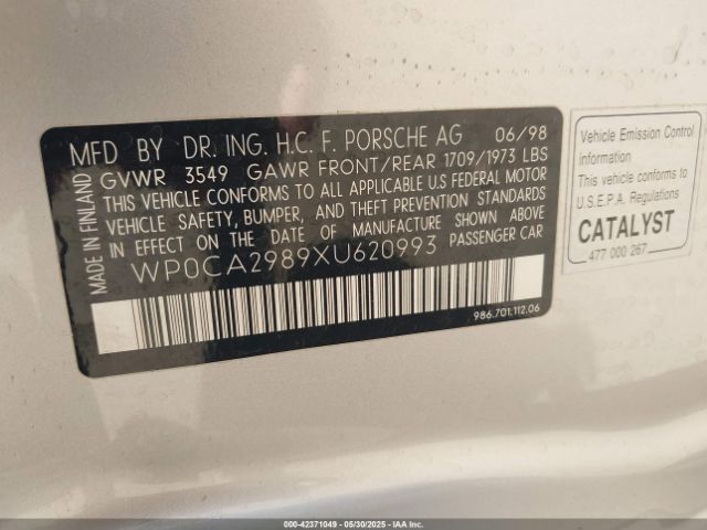 1999 PORSCHE BOXSTER WP0CA2989XU620993 Photo 8