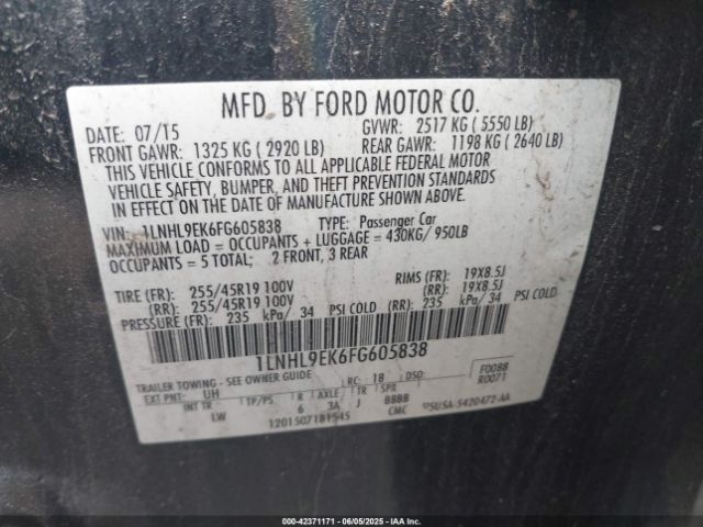 1LNHL9EK6FG605838 Lincoln MKS
