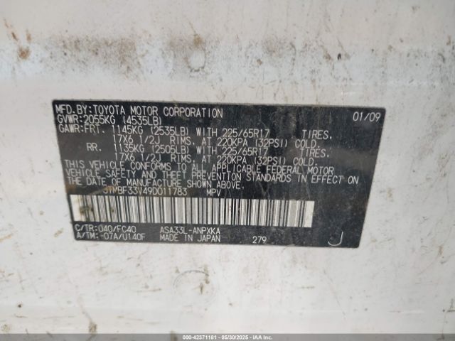 2009 TOYOTA RAV4 JTMBF33V49D011783 Photo 8