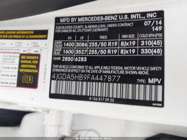2015 MERCEDES-BENZ ML 350 4JGDA5HB9FA447877 Photo 8