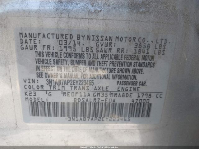 3N1AB7AP2EY223465 Nissan SENTRA SR
