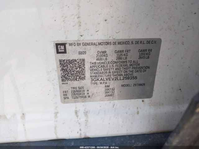 3GKALVEV2LL259355 GMC Terrain Awd Slt