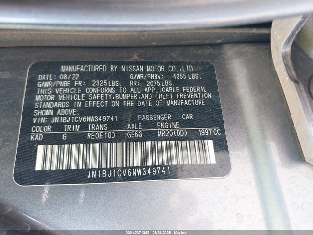 JN1BJ1CV6NW349741 Nissan 2022