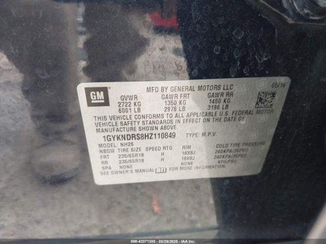 2017 CADILLAC XT5 1GYKNDRS8HZ110849 Photo 8
