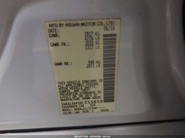 Nissan ALTIMA 2.5 2016 1N4AL3AP1GC255859 Image 9