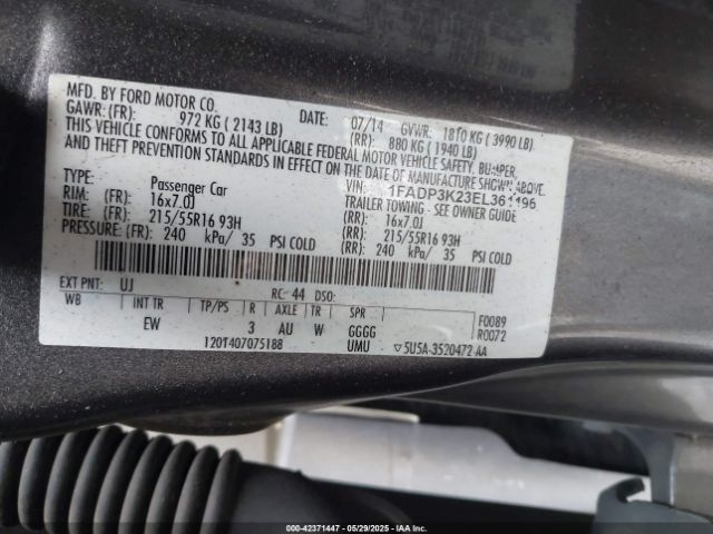 1FADP3K23EL361196 Ford FOCUS SE