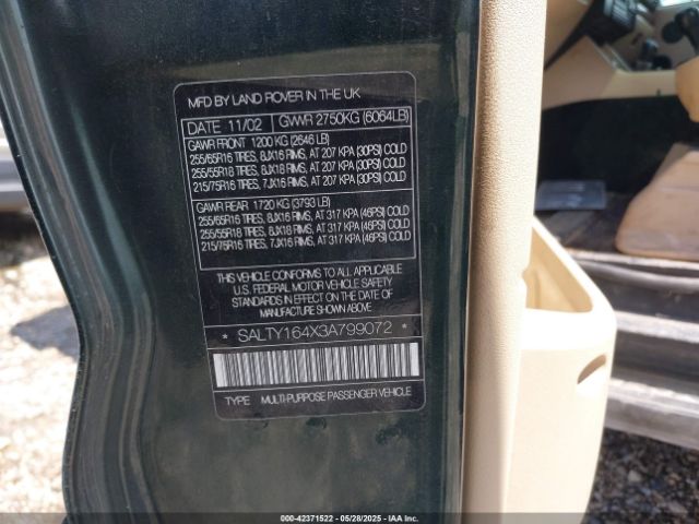 2003 LAND ROVER DISCOVERY SALTY164X3A799072 Photo 8
