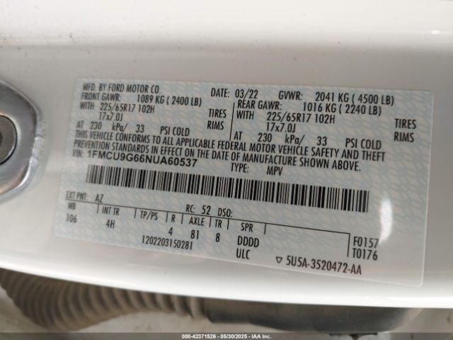 2022 FORD ESCAPE 1FMCU9G66NUA60537 Photo 8