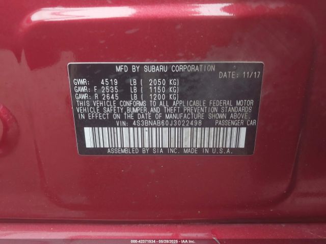 2018 SUBARU LEGACY 4S3BNAB60J3022498 Photo 8