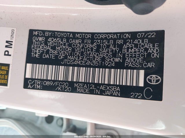 JTDS4MCE4N3511924 Toyota m20a-fks