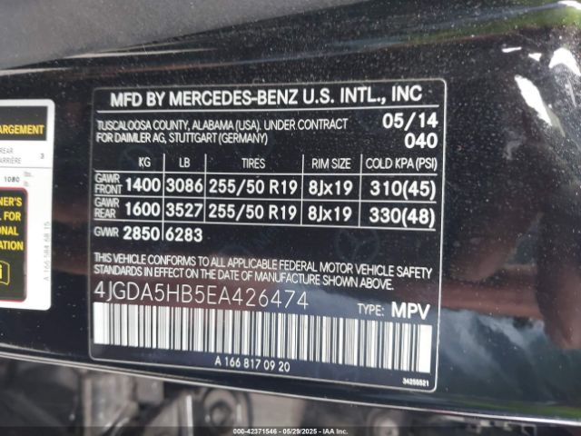 4JGDA5HB5EA426474 Mercedes-Benz Ml-Class