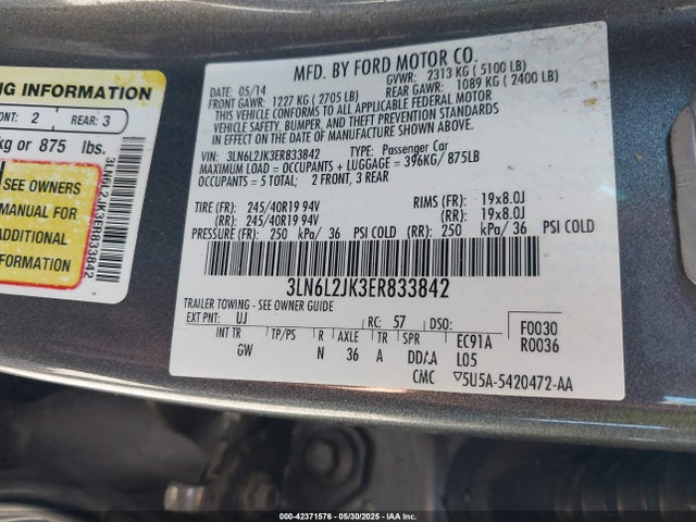 Lincoln MKZ 2014 3LN6L2JK3ER833842 Image 9