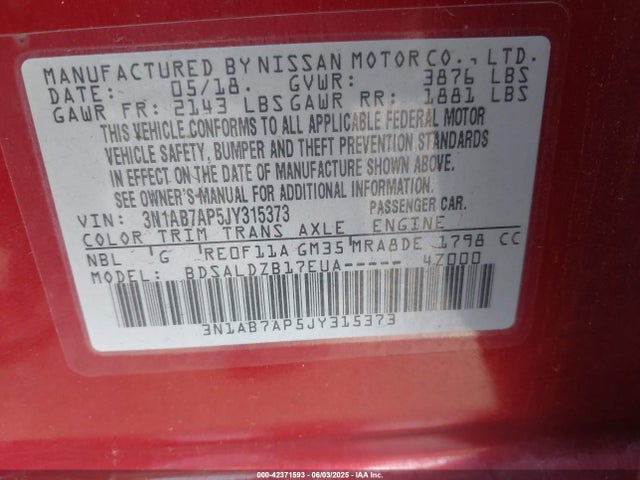 3N1AB7AP5JY315373 Nissan Sentra