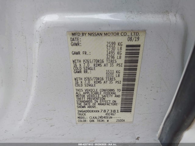 1N6AD0ERXKN787381 Nissan 2019