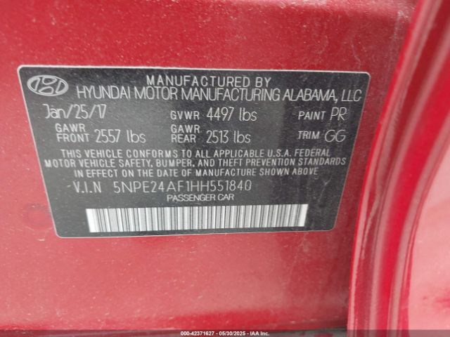 5NPE24AF1HH551840 Hyundai SONATA SE