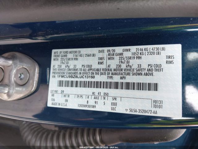 2020 FORD ESCAPE 1FMCU9BZ8LUC13160 Photo 8