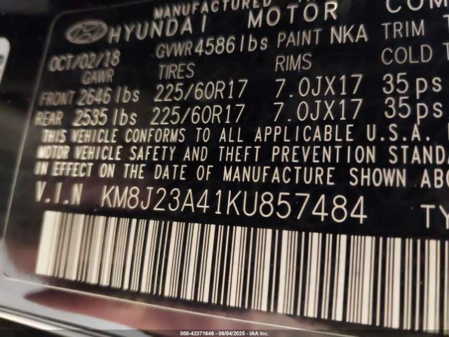 2019 HYUNDAI TUCSON KM8J23A41KU857484 Photo 8