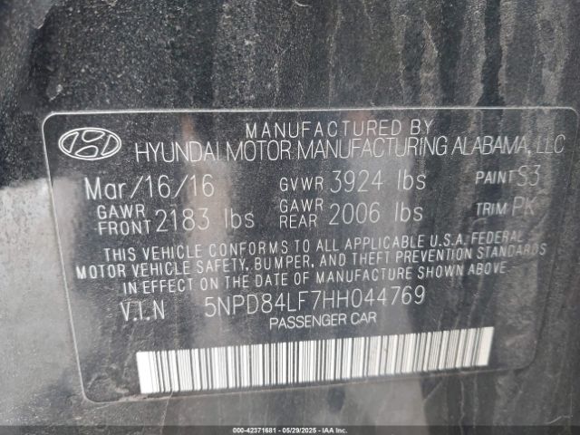 5NPD84LF7HH044769 Hyundai 2017