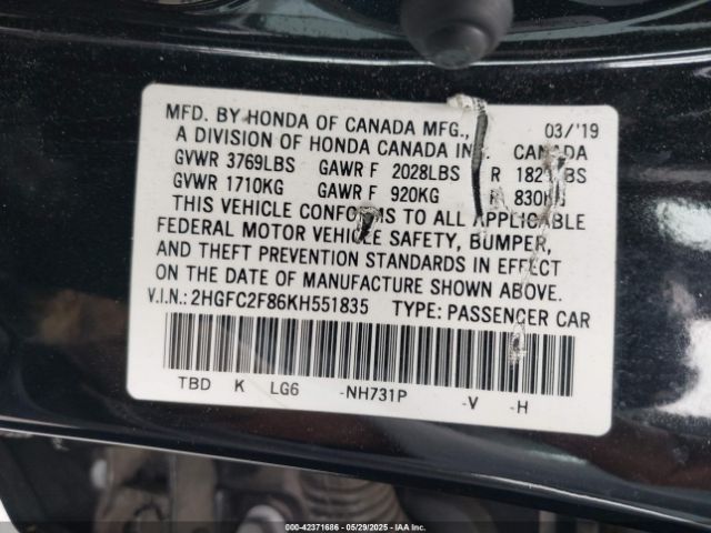 2HGFC2F86KH551835 Honda k20c2