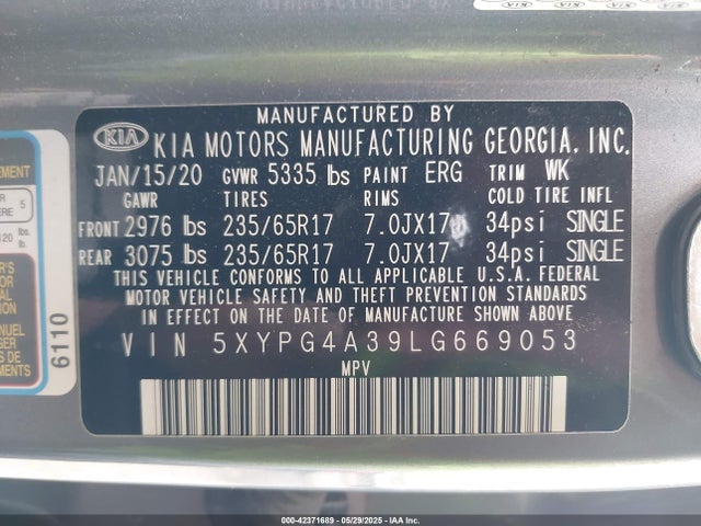 5XYPG4A39LG669053 KIA gdi theta-ii