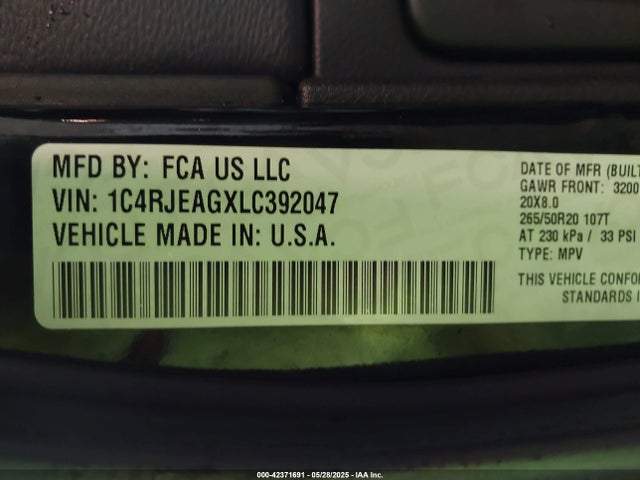 1C4RJEAGXLC392047 Jeep 2020
