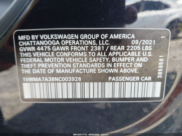 1VWMA7A38NC003926 Volkswagen 2022