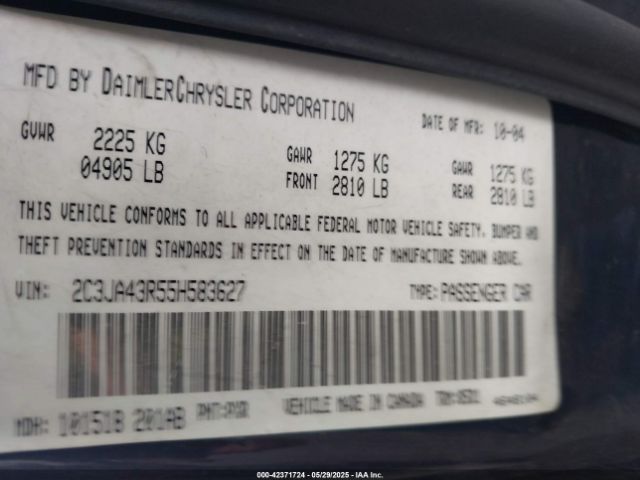 2005 CHRYSLER 300 2C3JA43R55H583627 Photo 8