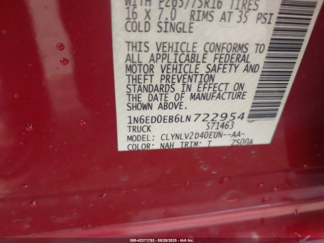 2020 NISSAN FRONTIER 1N6ED0EB6LN722954 Photo 8