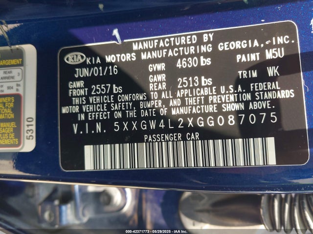 5XXGW4L2XGG087075 KIA t-gdi theta ii