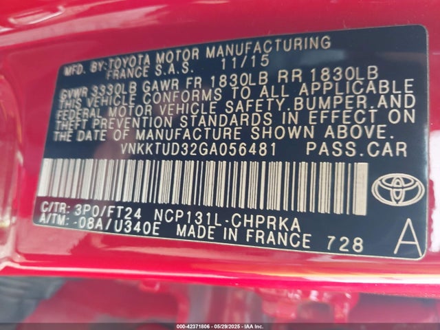 VNKKTUD32GA056481 Toyota 1nz-fe