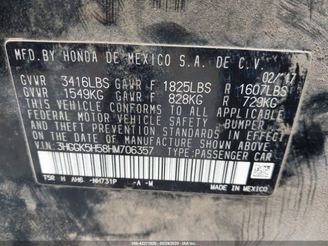 3HGGK5H58HM706357 Honda FIT LX