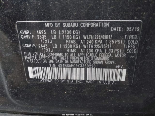 2019 SUBARU OUTBACK 4S4BSAHC9K3369220 Photo 8