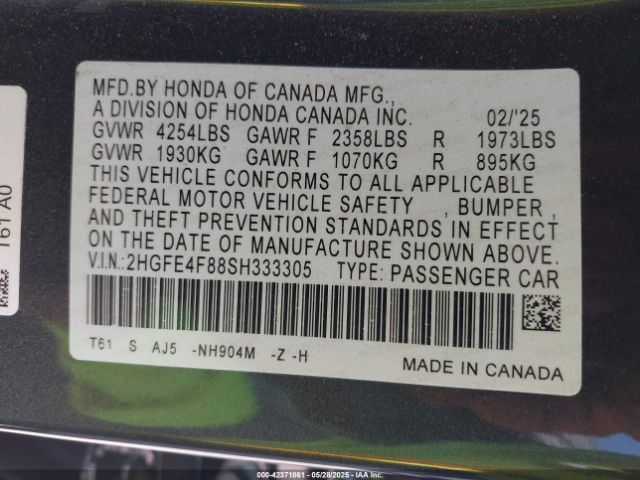 2HGFE4F88SH333305 Honda lfc3