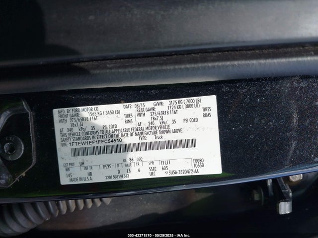 1FTEW1EF1FFC54510 Ford F-150 Lariat