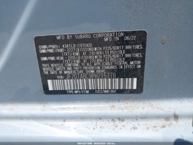 JF2GTABC9PH215778 Subaru Crosstrek