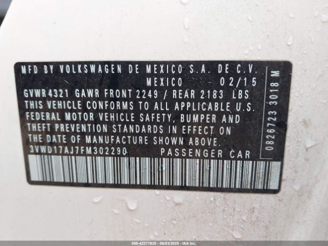 3VWD17AJ7FM302290 Volkswagen Jetta 1.8t Se