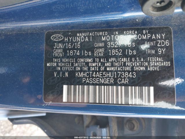 KMHCT4AE5HU173843 Hyundai Accent